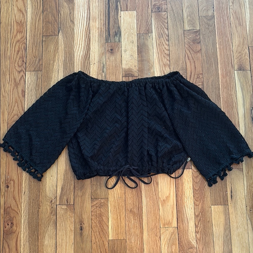 Black Off-Shoulder Crop Top